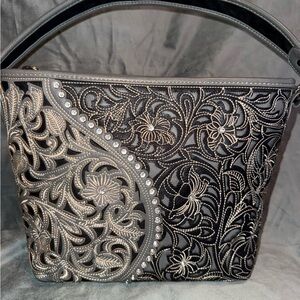 American Bling Western Rhinestone Intricate Embroidery Floral Shoulder Handbag